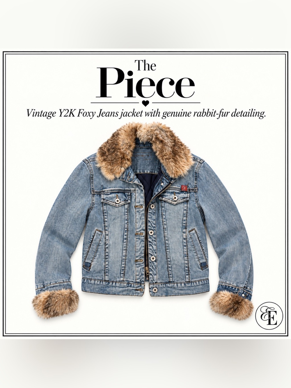 Vintage Y2K Foxy Jeans Detachable Rabbit Fur Denim Jacket ( fits S/M)